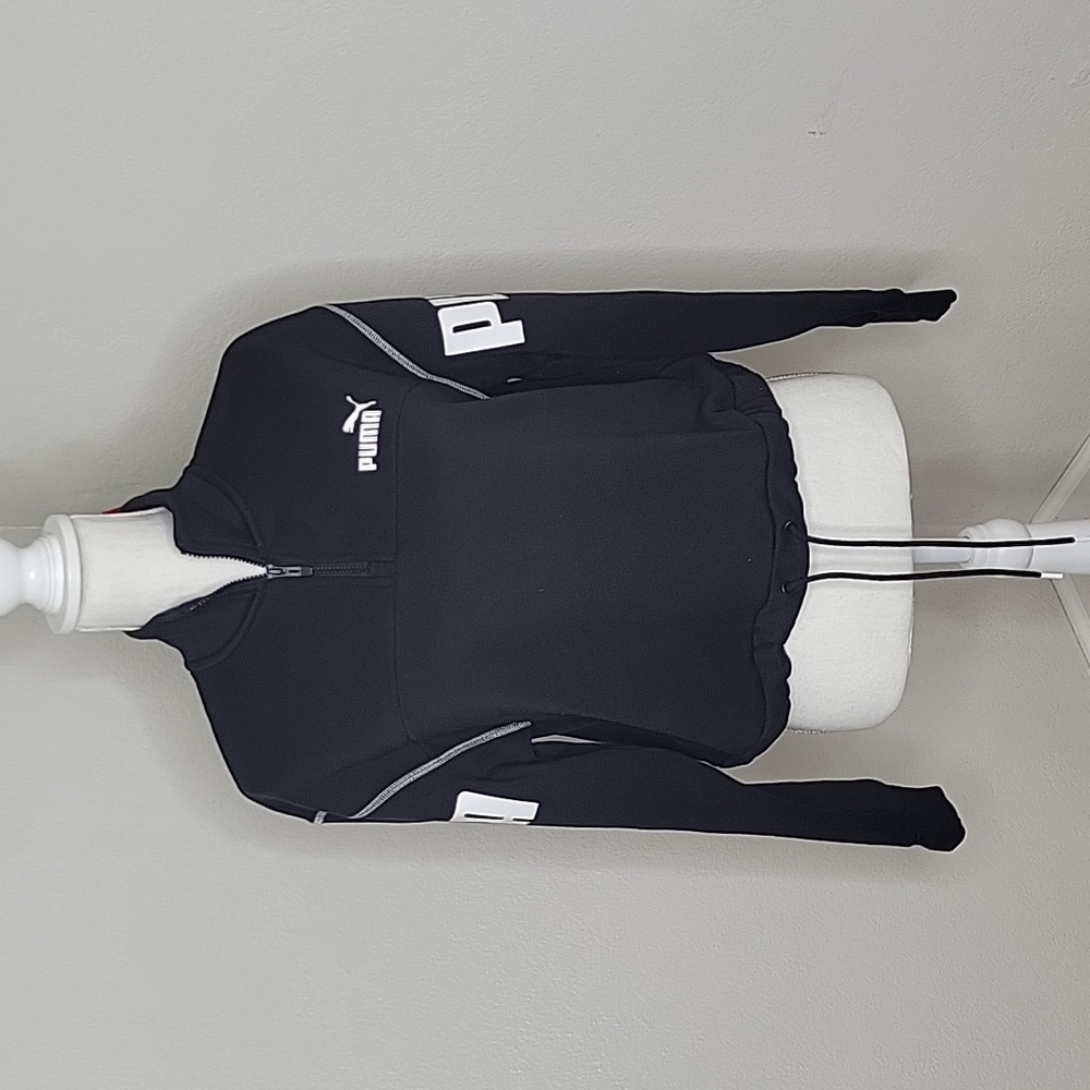 Puma Power Black Half-Zip Crew Pullover with White Accents